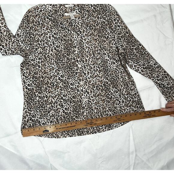 Chico's size 3 top leopard print cream/beige button-up no-iron career, office - Picture 5 of 8